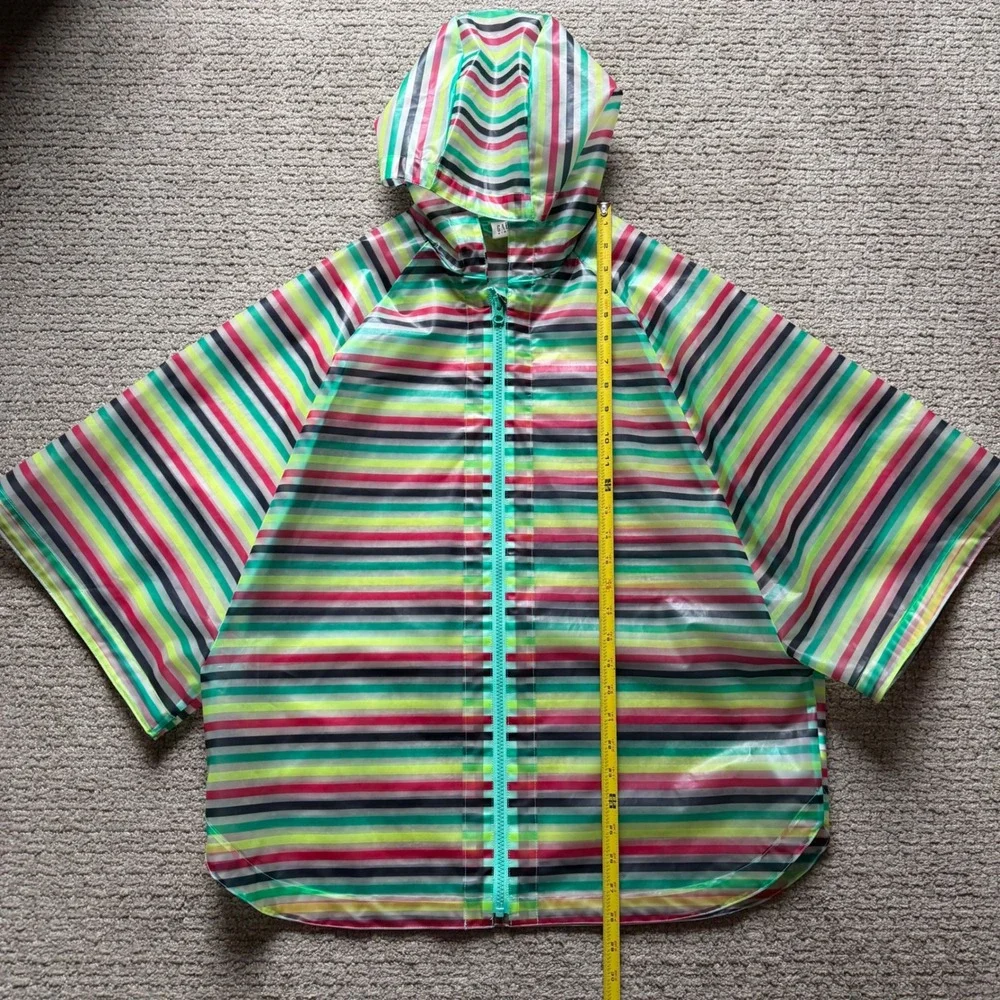 Gap Kids Rain Poncho Kids‎ XXL Multi Stripe Teal Pink Yellow Waterproof Hood Zip